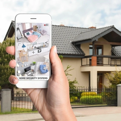Prescott vivint phone display of cctv live feed in front of a house